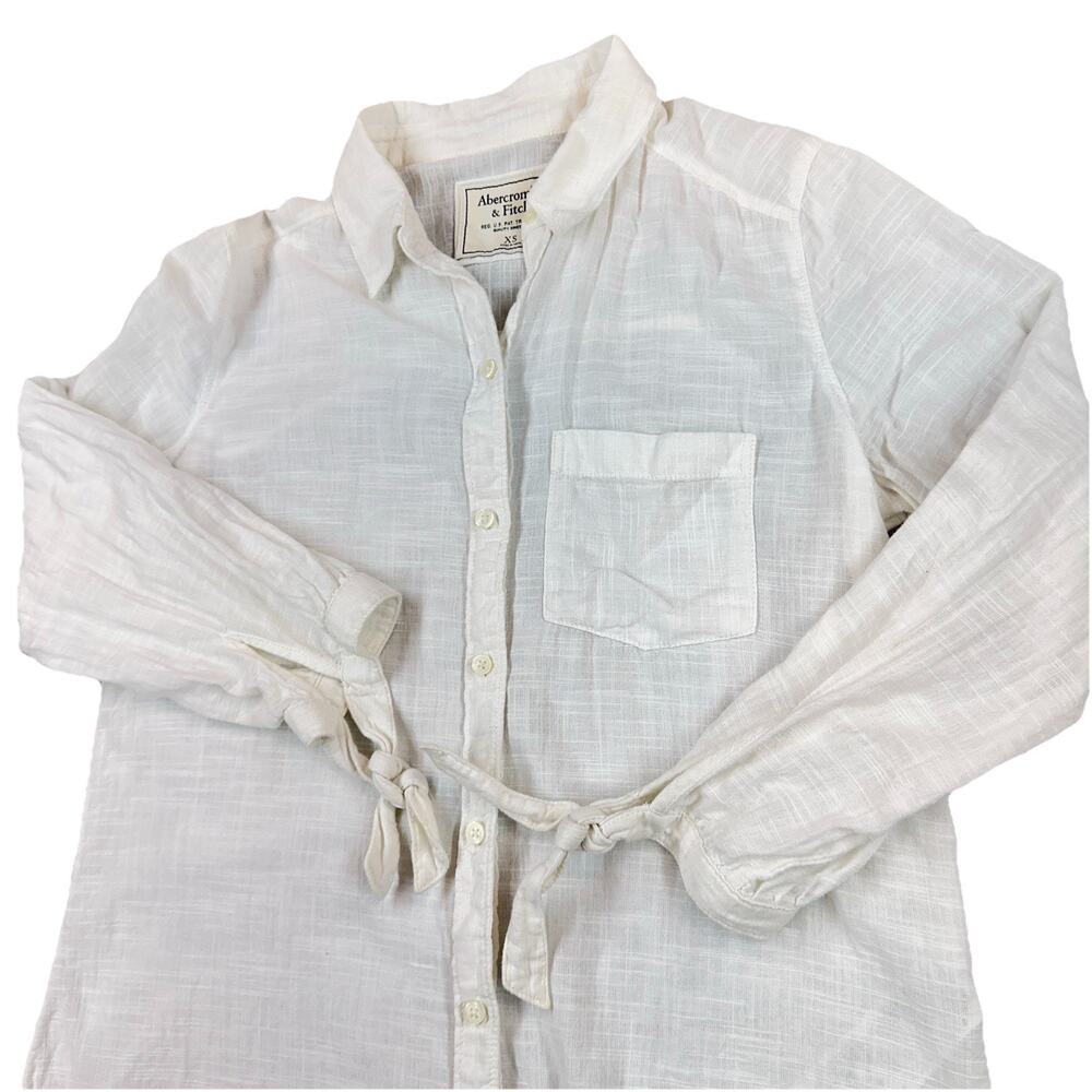 Abercrombie & Fitch White Gauze Button Front Tie Sleeve Shirt XS 100% Cotton